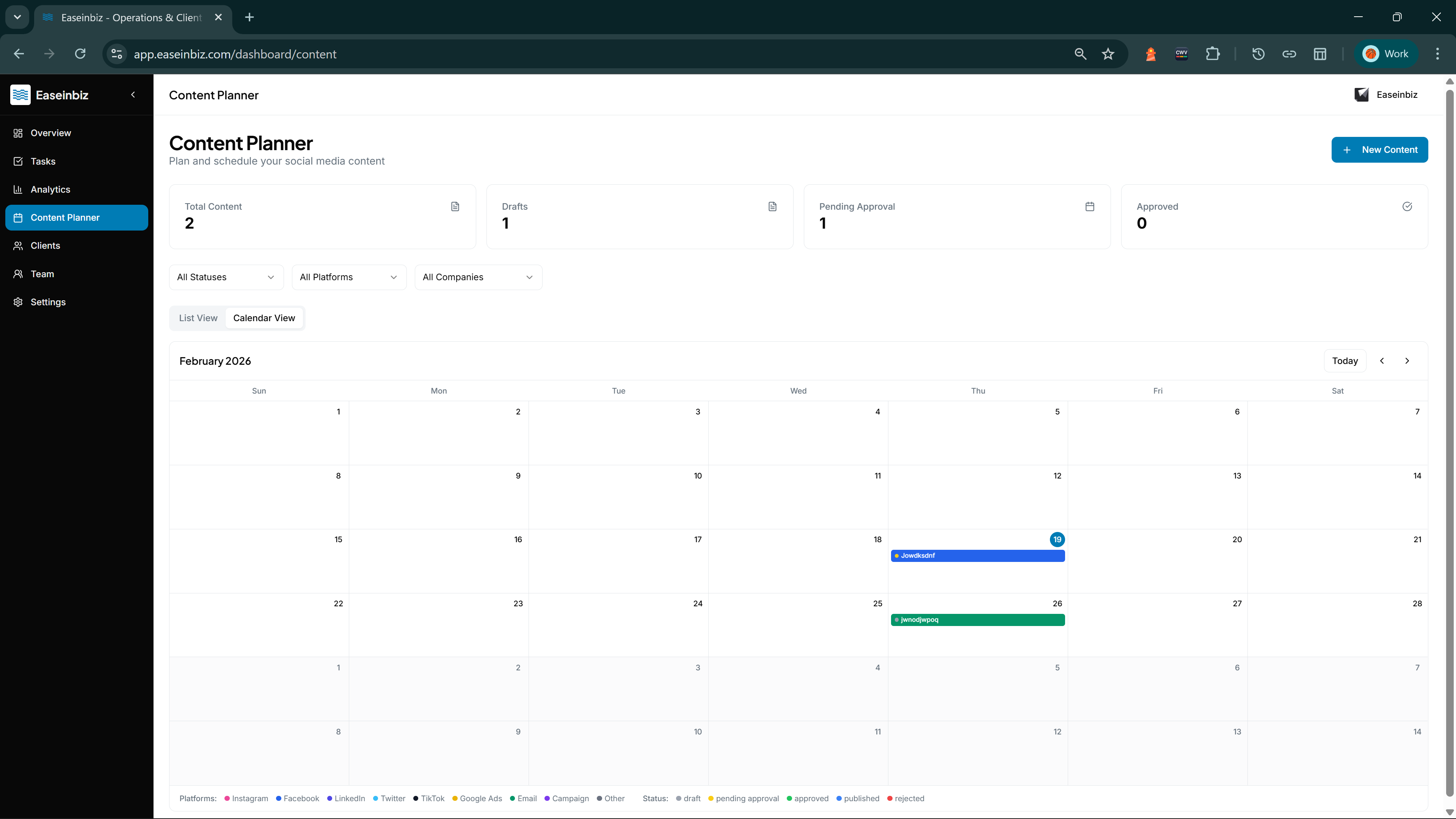 Content Planner Dashboard
